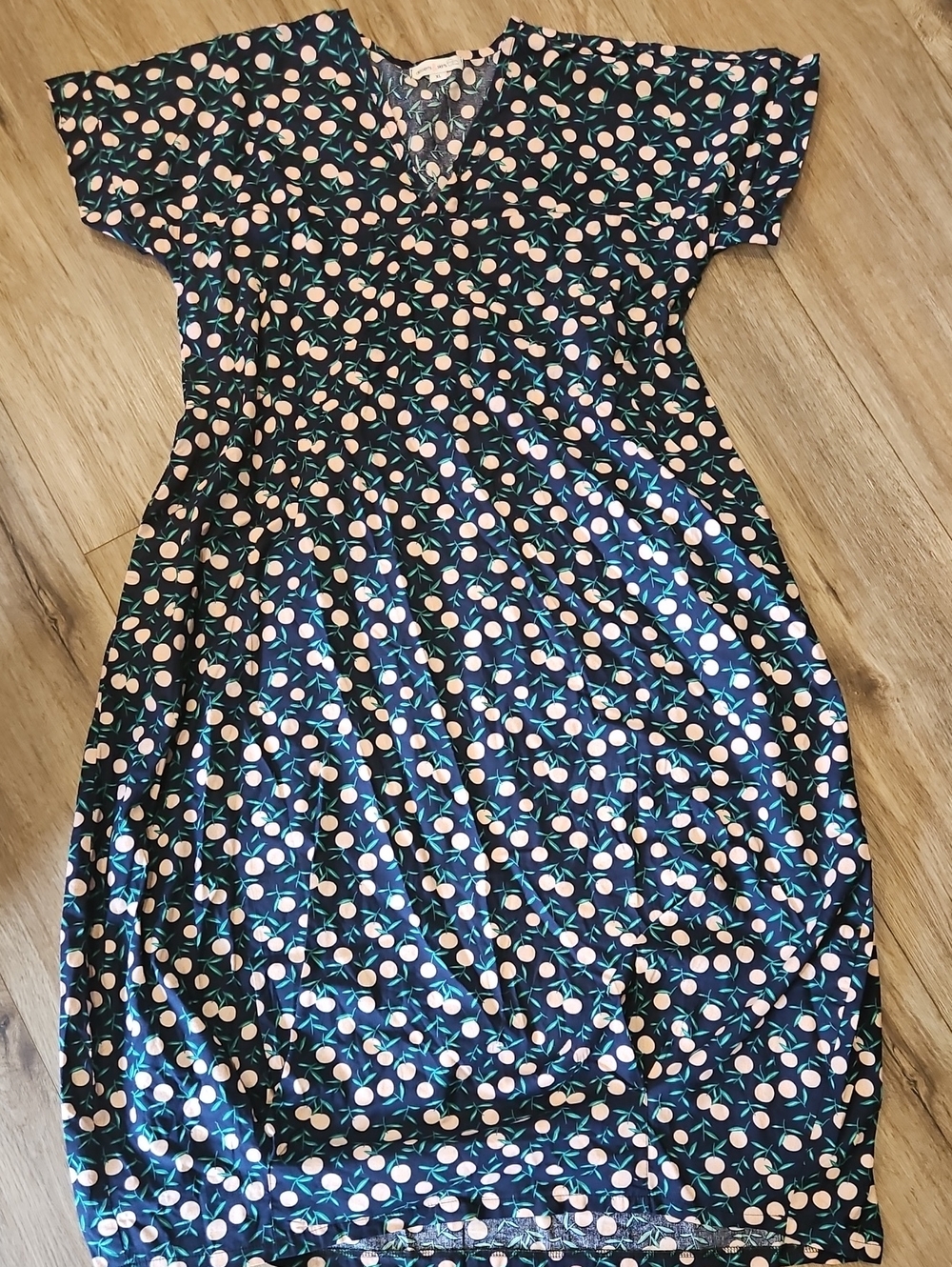 Desserts and Skirts Pink Peach Print Jersey V-Neck Dress XL Canadian Made!